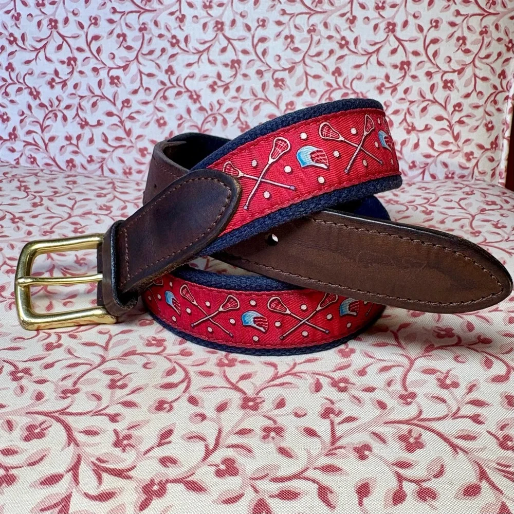 Vineyard Vines Red Lacrosse Patterned Belt